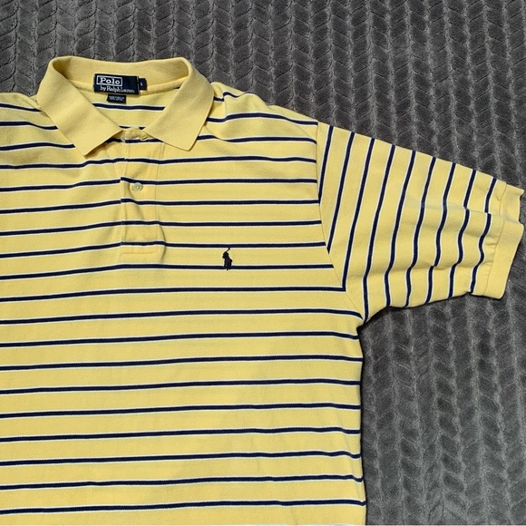 Ralph Lauren Shirt Mens Large Yellow Blue Short Sleeve Polo Striped Vintage - Picture 3 of 10